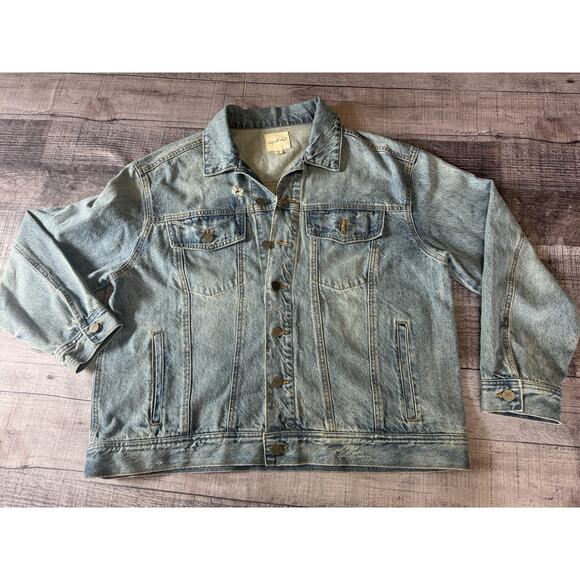 Unpublished Jackets & Blazers - Unpublished Anthropologie Blue Jean Denim Jacket Women’s Size XL Distressed